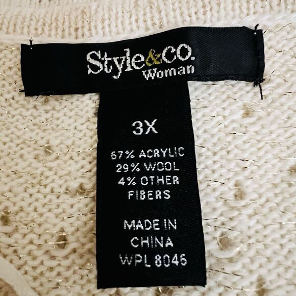 Style & Co Wool Blend Cream Color Butterfly Knitted Lightweight Sweater Plus 3X - Picture 8 of 10